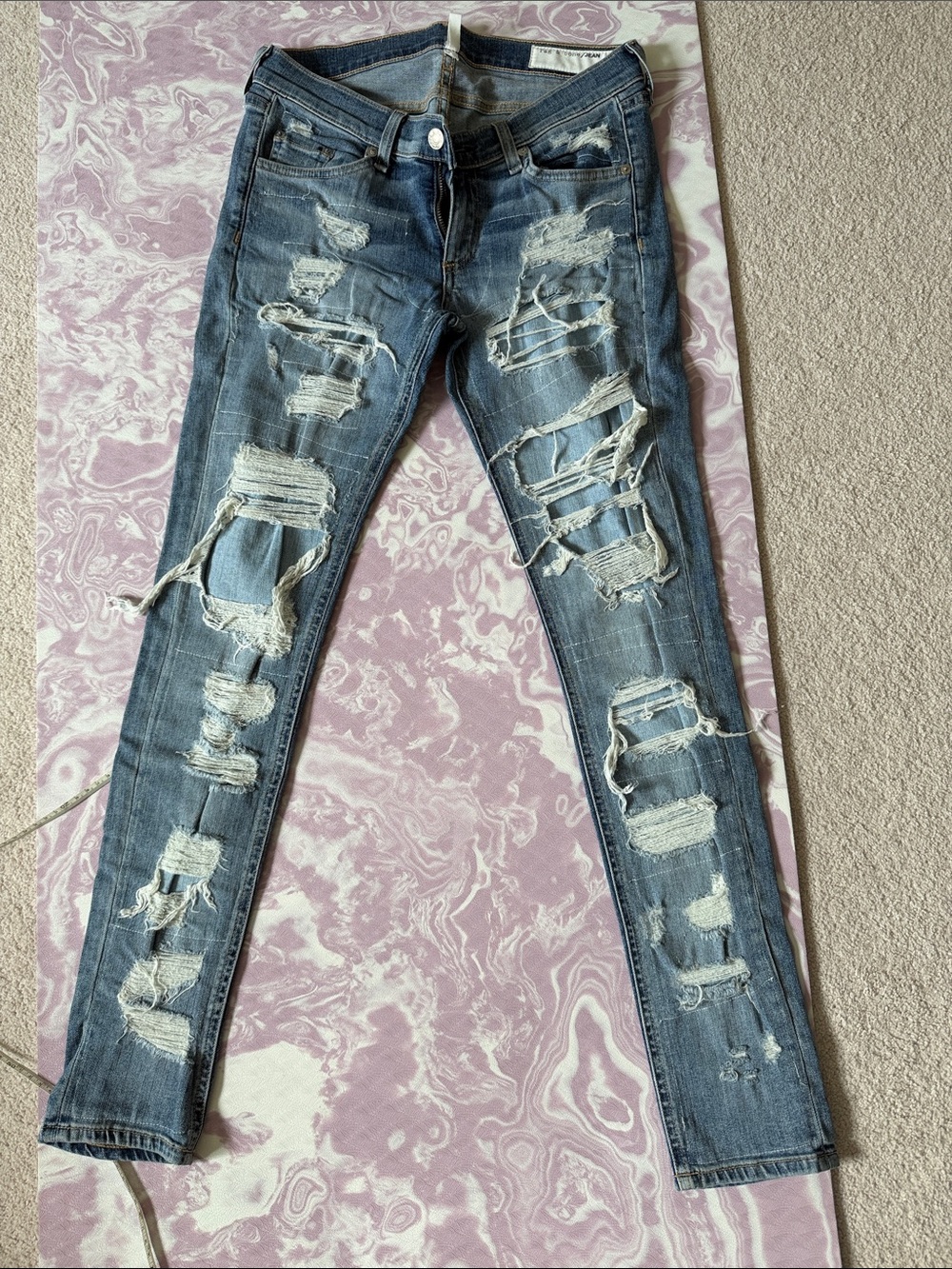 rag & bone Distressed Skinny Jeans - Blue Wash